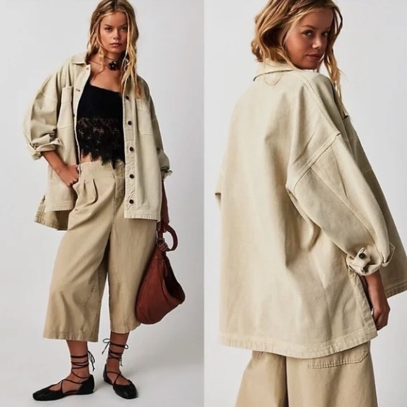 Free People Jackets & Blazers - FREE PEOPLE WE THE FREE WOMENS MADISON CITY OVERSIZED DENIM SHACKET SMALL CAMEL